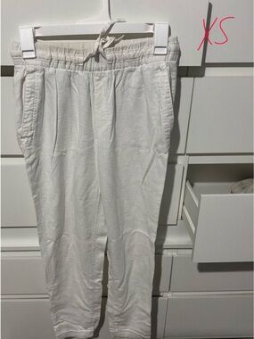 Men's White Drawstring Linen-Blend Pants